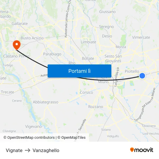 Vignate to Vanzaghello map