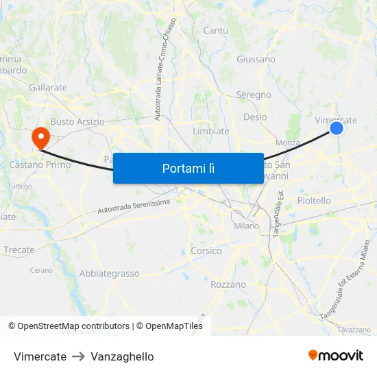 Vimercate to Vanzaghello map