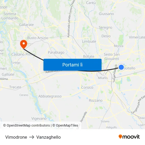 Vimodrone to Vanzaghello map