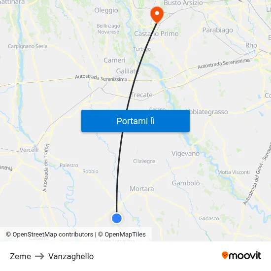 Zeme to Vanzaghello map