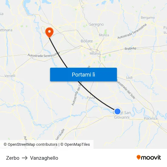 Zerbo to Vanzaghello map