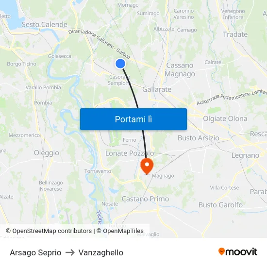 Arsago Seprio to Vanzaghello map
