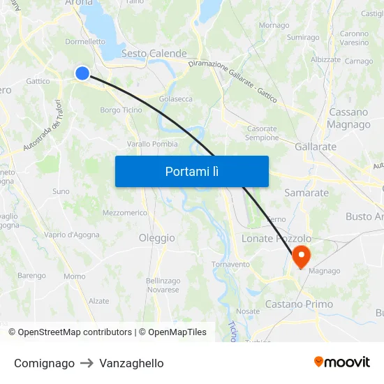 Comignago to Vanzaghello map