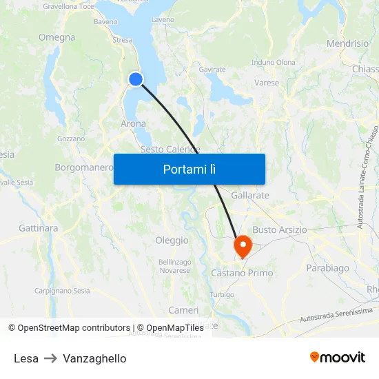 Lesa to Vanzaghello map