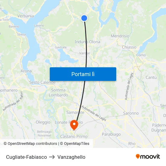 Cugliate-Fabiasco to Vanzaghello map