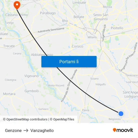 Genzone to Vanzaghello map