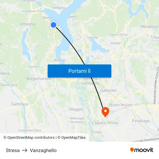 Stresa to Vanzaghello map