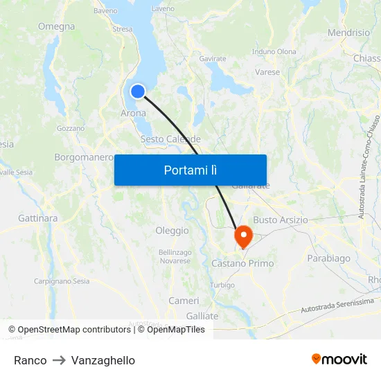 Ranco to Vanzaghello map