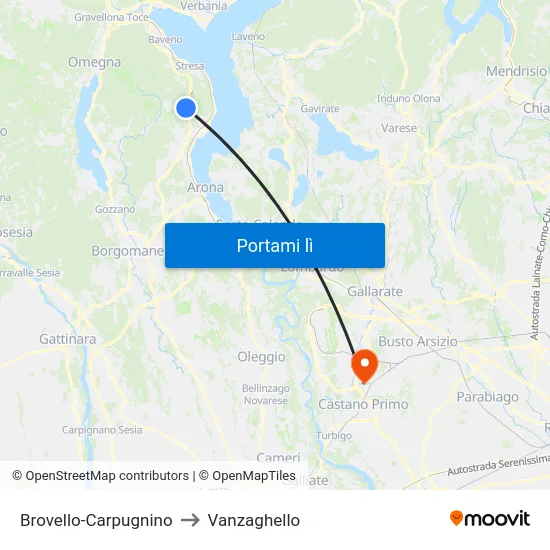 Brovello-Carpugnino to Vanzaghello map