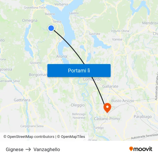 Gignese to Vanzaghello map