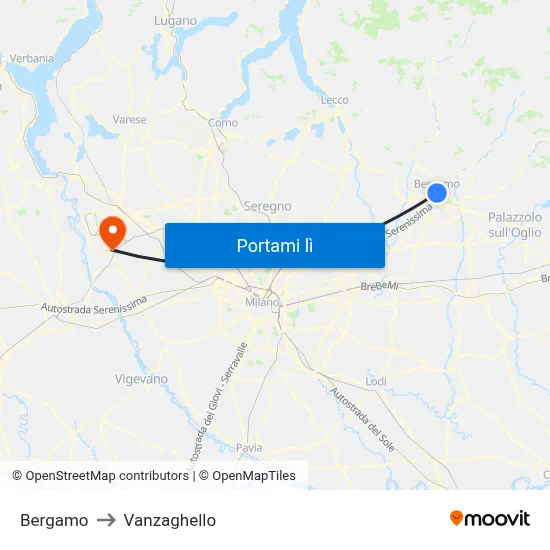 Bergamo to Vanzaghello map