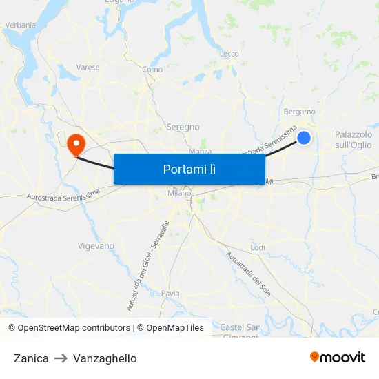 Zanica to Vanzaghello map