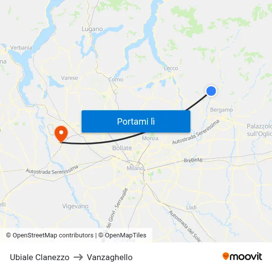 Ubiale Clanezzo to Vanzaghello map