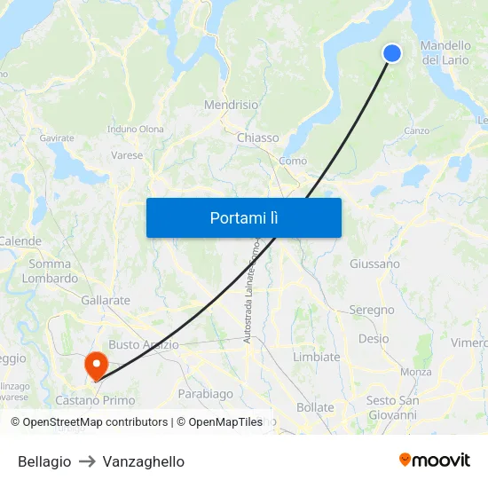 Bellagio to Vanzaghello map