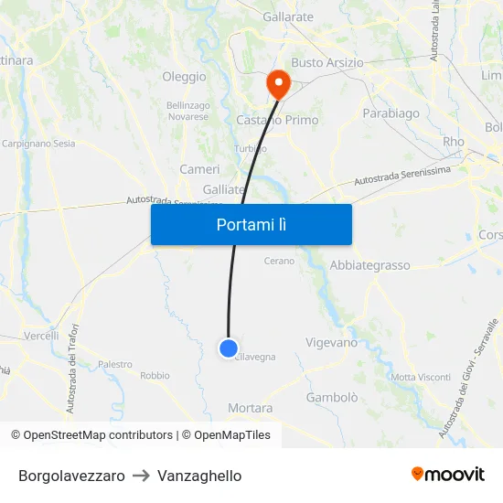 Borgolavezzaro to Vanzaghello map