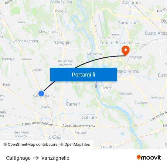 Caltignaga to Vanzaghello map