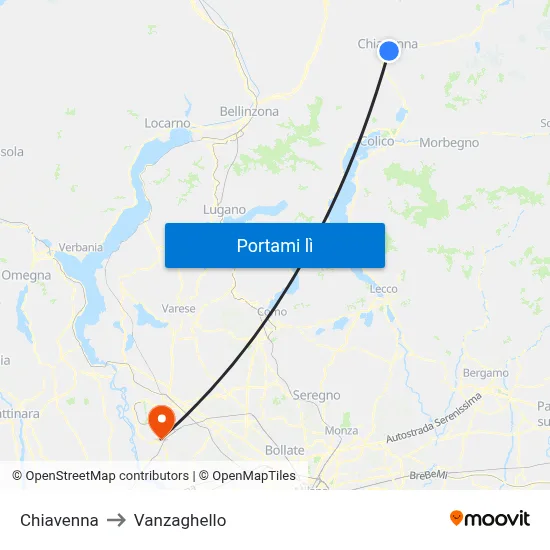 Chiavenna to Vanzaghello map