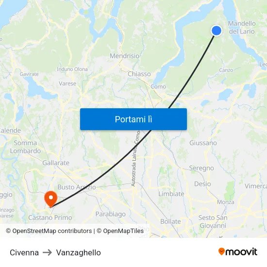 Civenna to Vanzaghello map