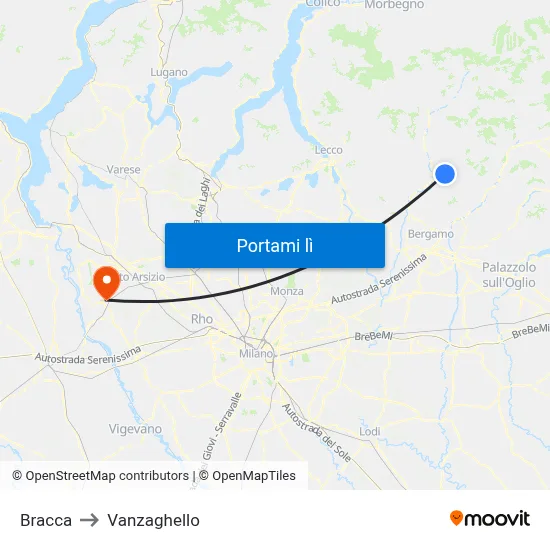 Bracca to Vanzaghello map