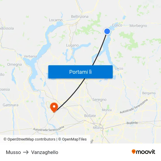 Musso to Vanzaghello map