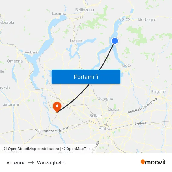 Varenna to Vanzaghello map