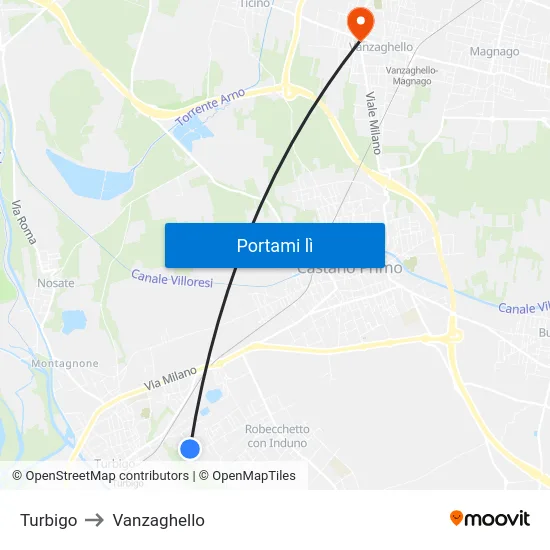 Turbigo to Vanzaghello map