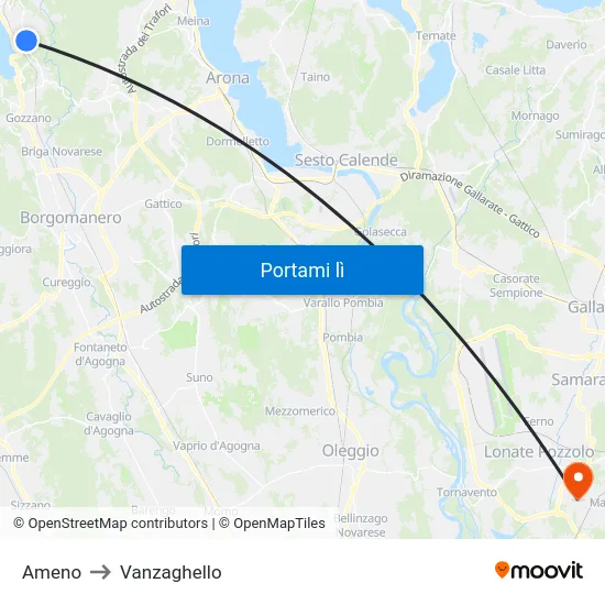 Ameno to Vanzaghello map