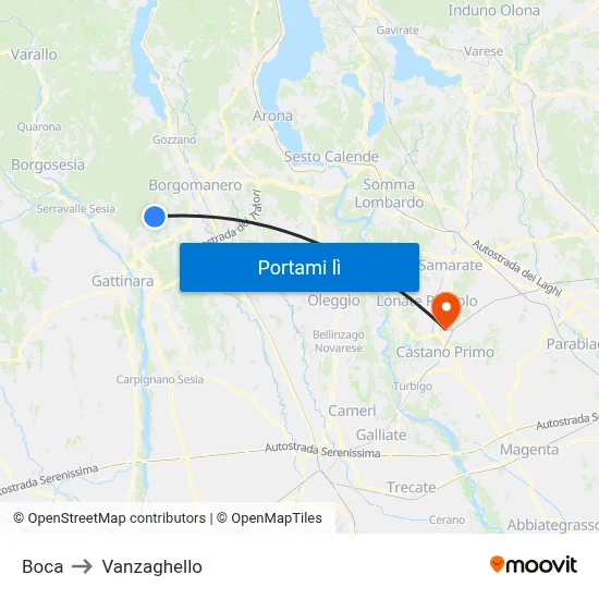Boca to Vanzaghello map