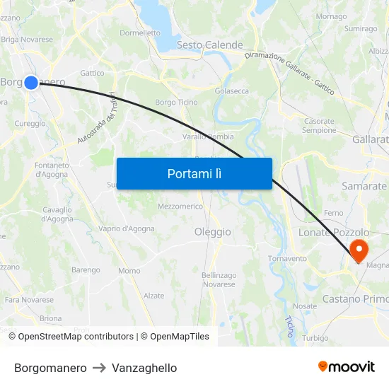 Borgomanero to Vanzaghello map
