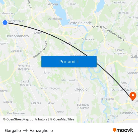 Gargallo to Vanzaghello map