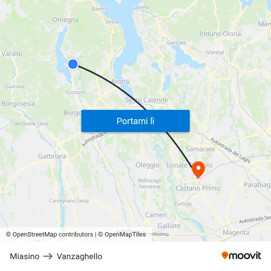 Miasino to Vanzaghello map