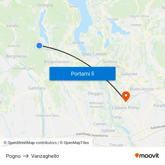 Pogno to Vanzaghello map