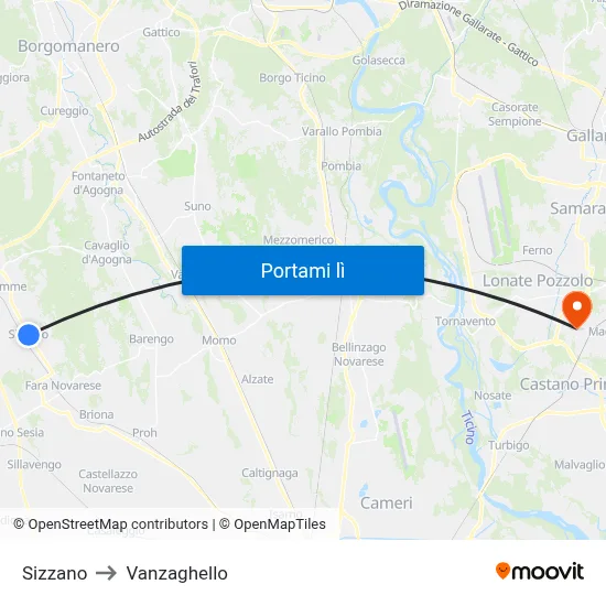 Sizzano to Vanzaghello map