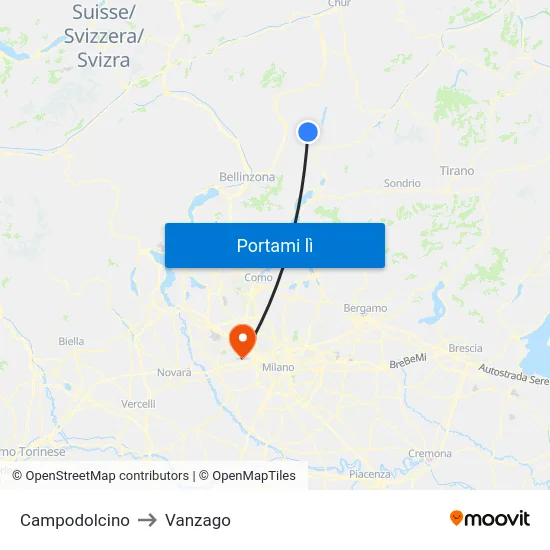 Campodolcino to Vanzago map