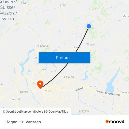 Livigno to Vanzago map