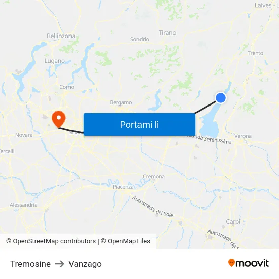 Tremosine to Vanzago map
