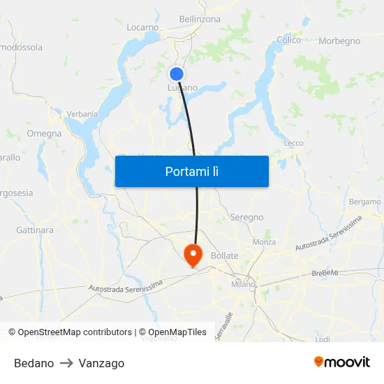 Bedano to Vanzago map