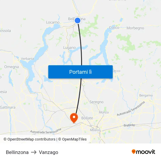 Bellinzona to Vanzago map