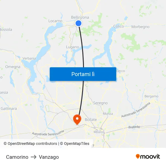 Camorino to Vanzago map