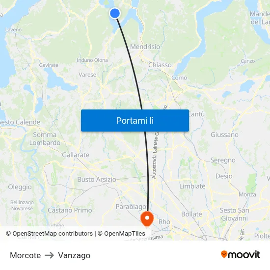 Morcote to Vanzago map