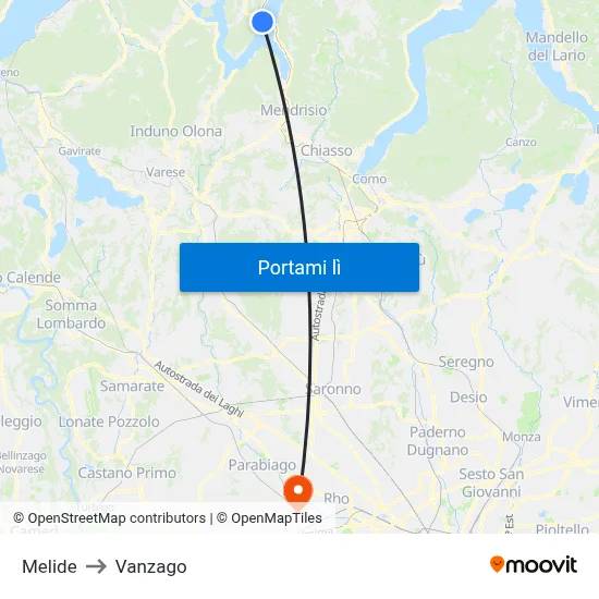 Melide to Vanzago map