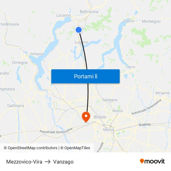 Mezzovico-Vira to Vanzago map