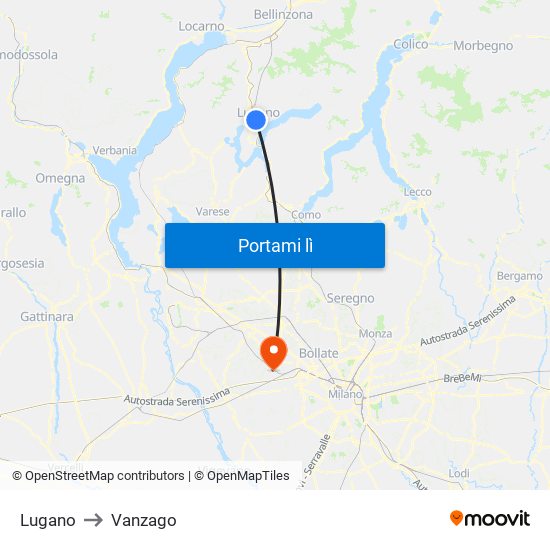 Lugano to Vanzago map