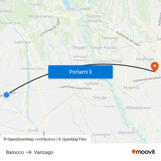 Balocco to Vanzago map