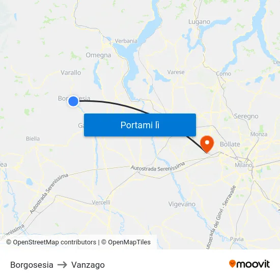 Borgosesia to Vanzago map