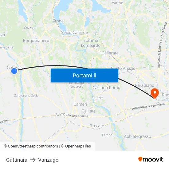 Gattinara to Vanzago map
