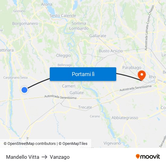 Mandello Vitta to Vanzago map