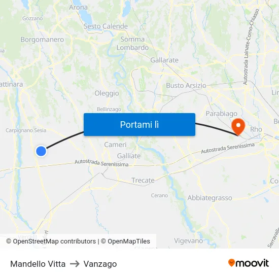 Mandello Vitta to Vanzago map