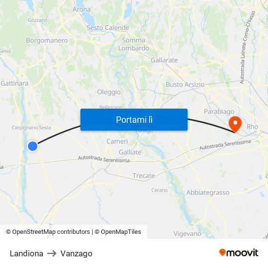 Landiona to Vanzago map
