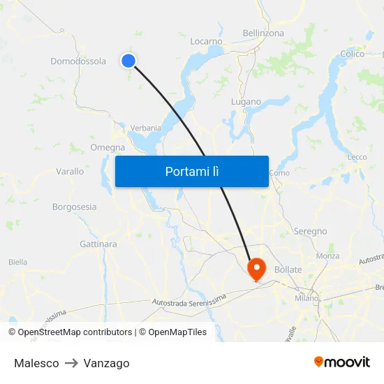 Malesco to Vanzago map